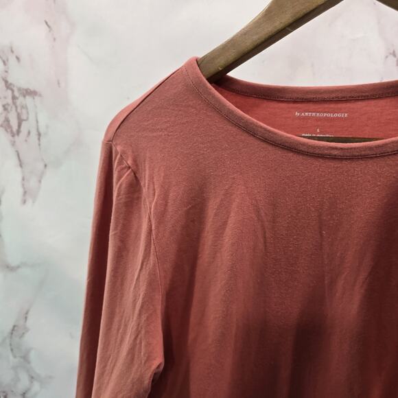 By Anthropologie T Shirt Womens Large Pink Long Sleeve Crop Tee Crew Salmon - Picture 2 of 11